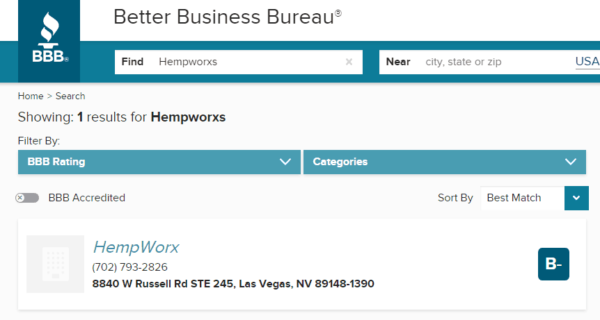 HempWorx BBB Rating