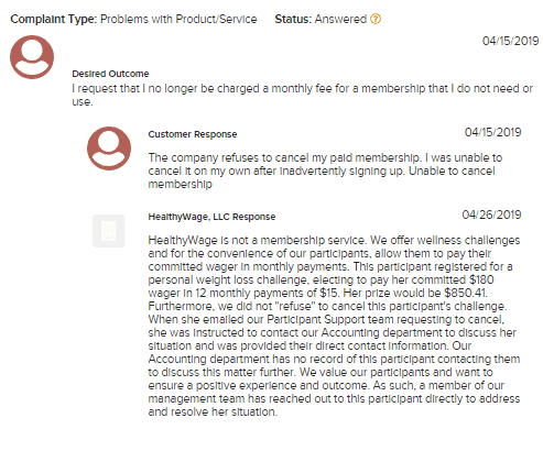 HealthyWager Complaints