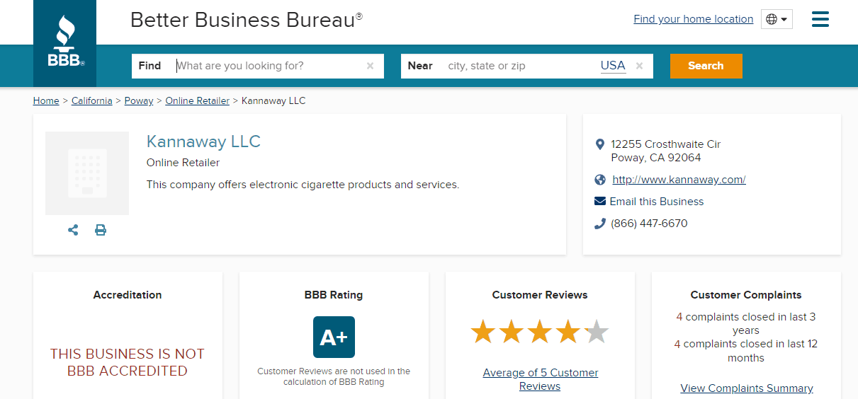 Kannaway BBB Rating