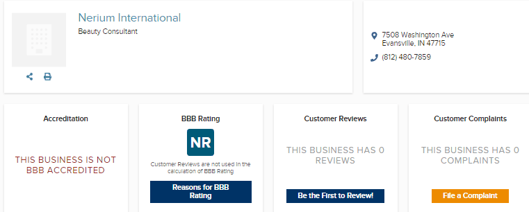 Nerium International Better Business Bureau Rating