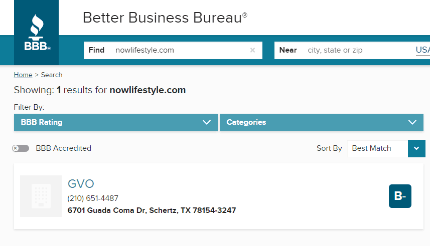 Now Lifestyle BBB Rating
