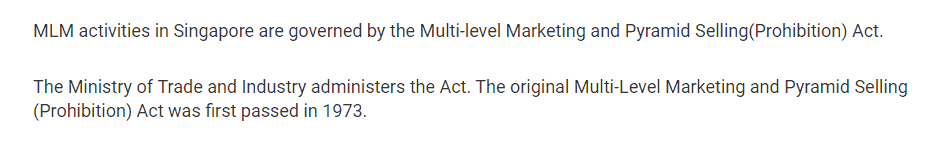 Are MLM prohibited in Singapore