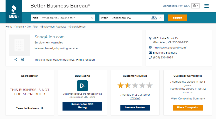 Snagajob BBB Rating