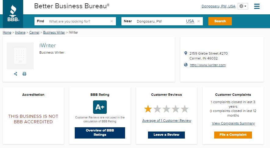 iWriter BBB Rating