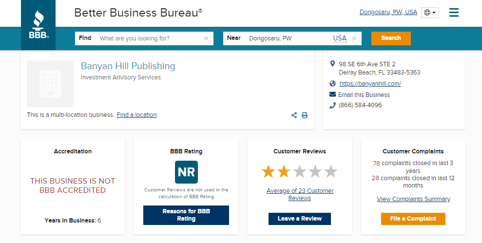 Banyan Hill Publishing BBB Rating