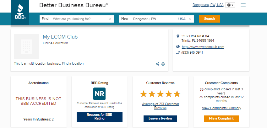 My Ecom Club BBB Rating