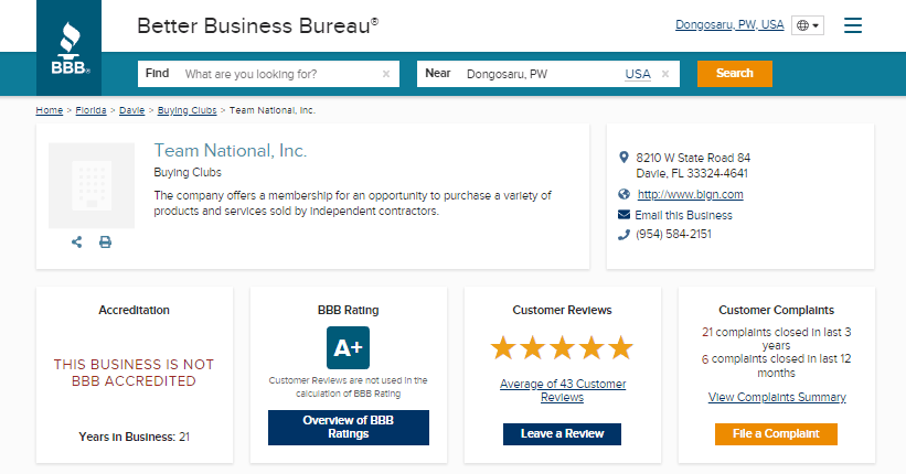 Team National BBB Rating