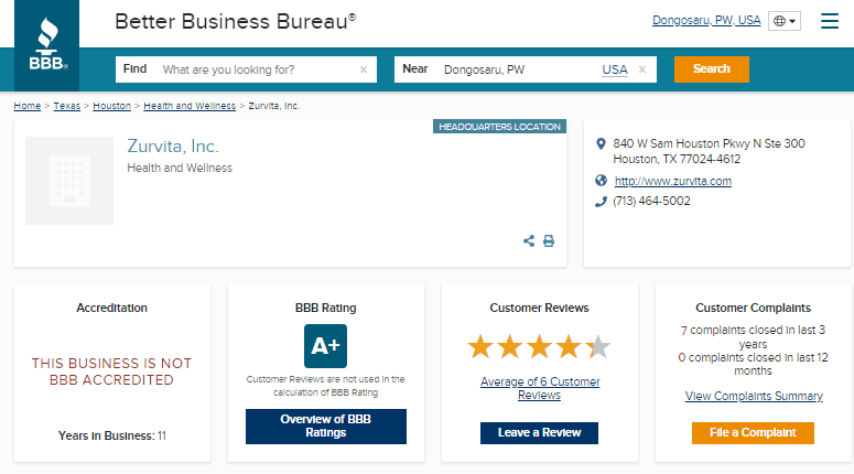 Zurvita BBB Rating