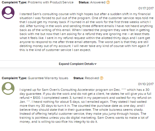 Complaints About Sam Ovens Consulting Accelerator