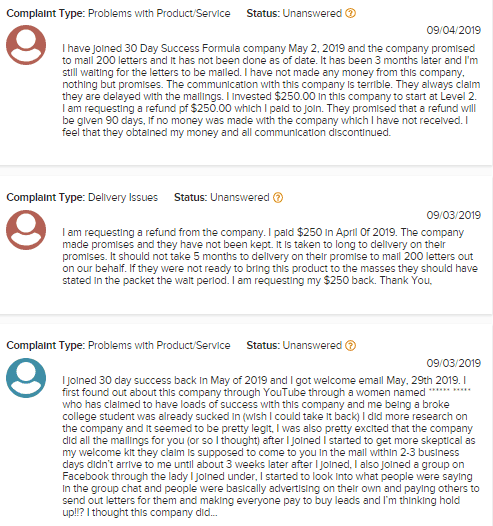 30 Day Success Formula Complaints