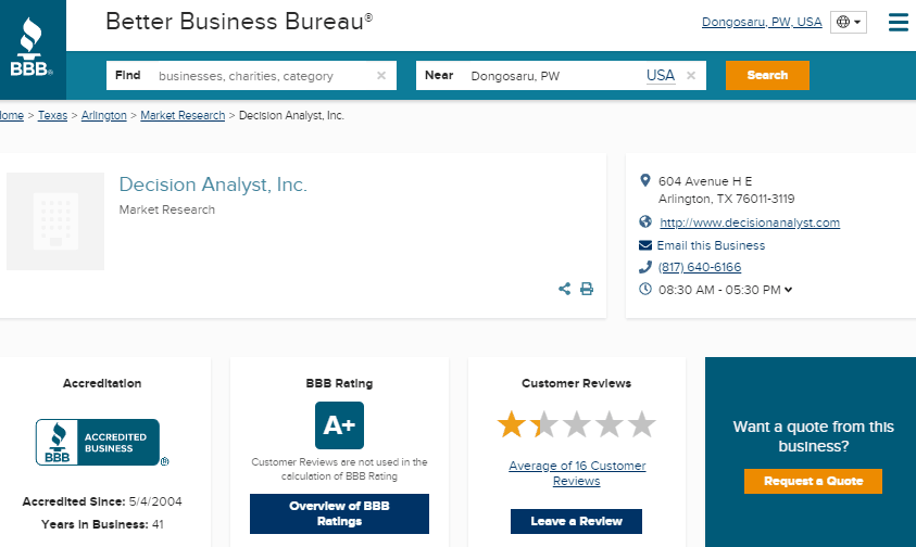 American Consumer Opinion BBB Rating