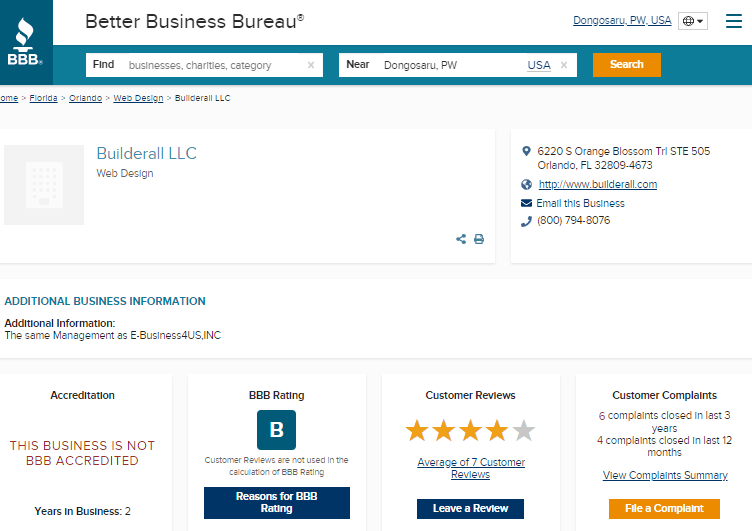 Builderall BBB Rating