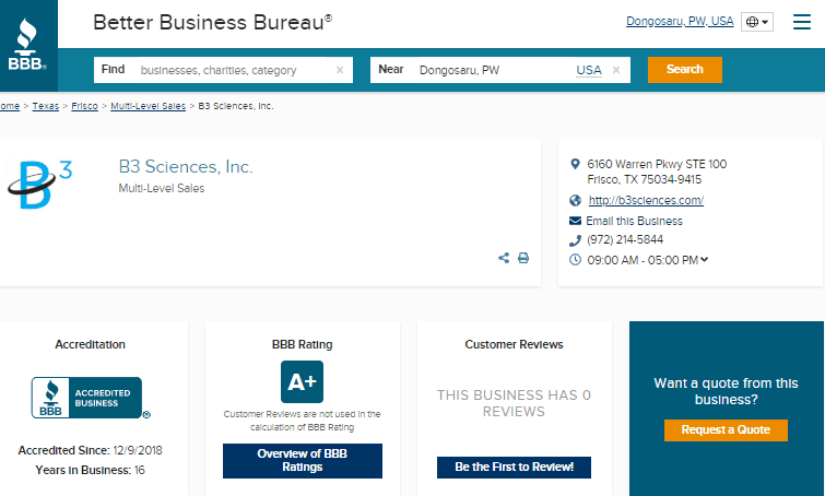 B3 Sciences BBB Rating