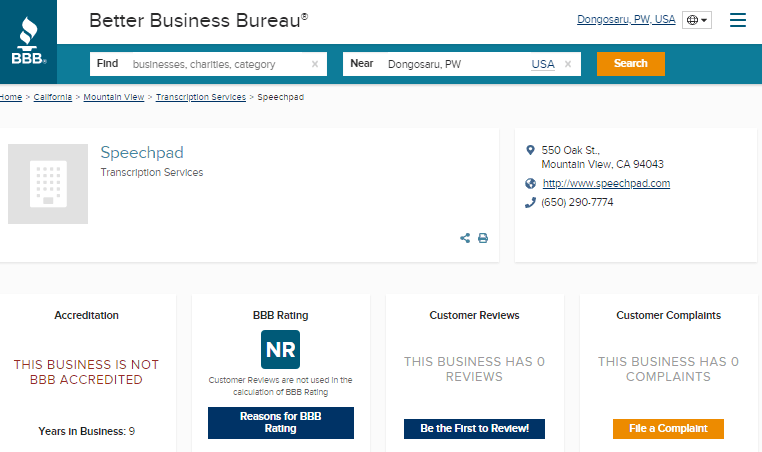 Speechpad BBB Rating