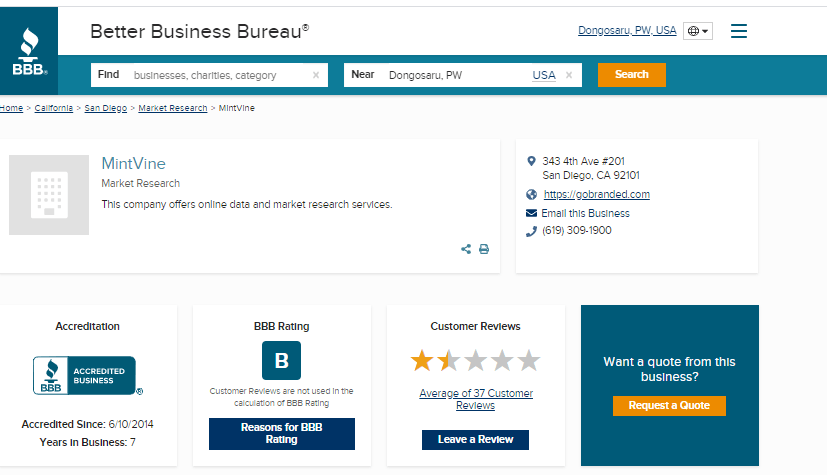 Branded Surveys BBB Rating