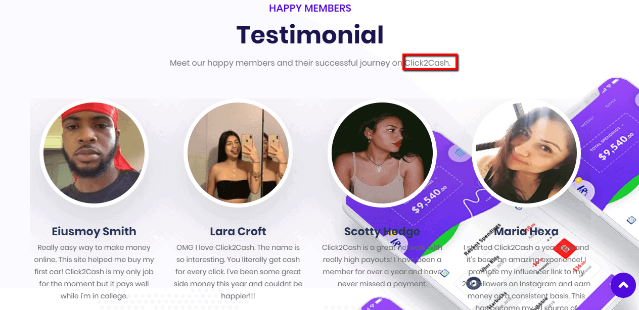 Click2Cash Fake Testimonial