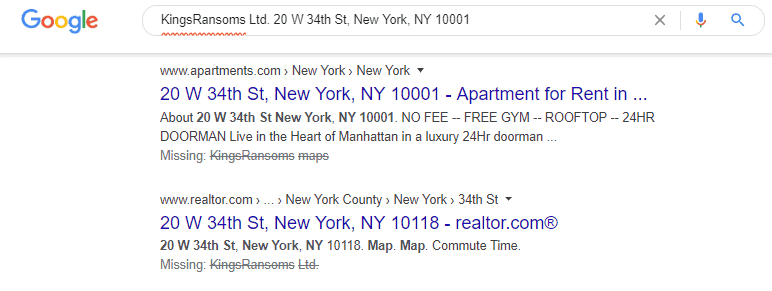 KingsRansoms Fake Address