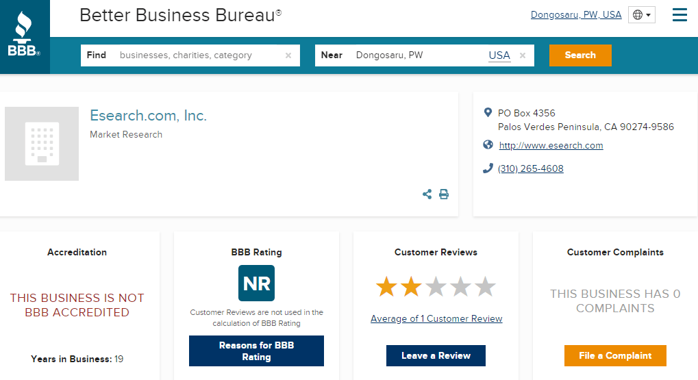 Esearch.com BBB Rating