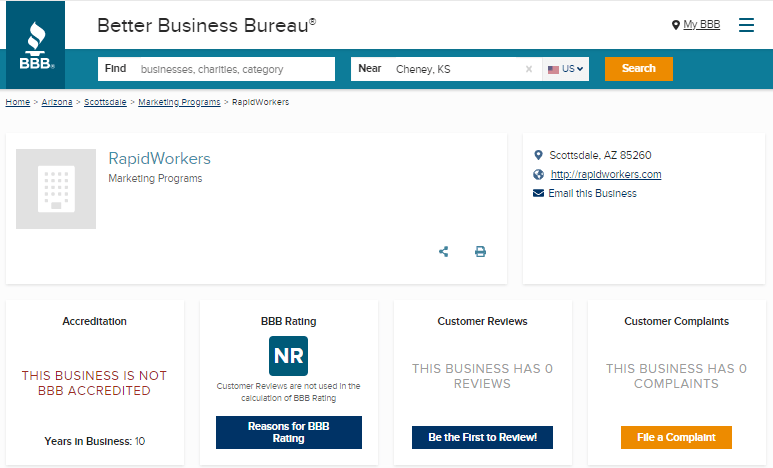 RapidWorkers BBB Rating