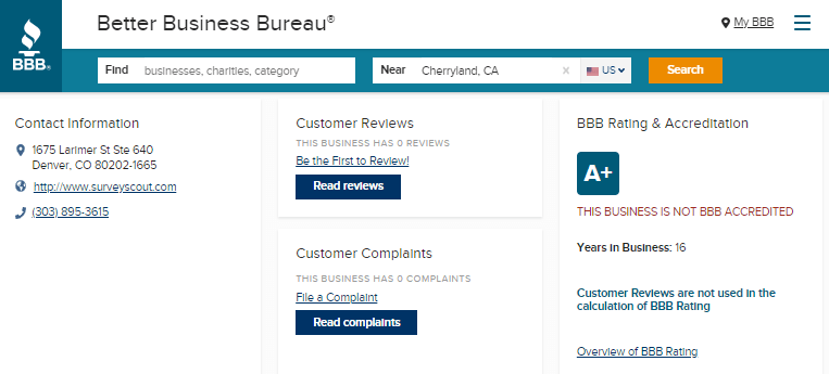 Survey Scout.Com BBB Rating