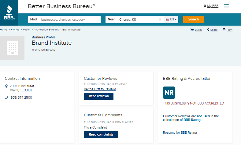 Brand Institute BBB Rating